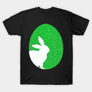 Easter Bunny Silhouette in Green Faux Glitter Easter Egg T-Shirt